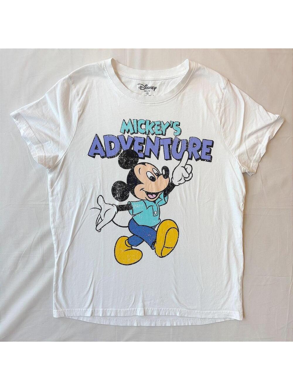 Disney Mickey's Adventure Graphic Tee White Women's Size M/L Distressed Print